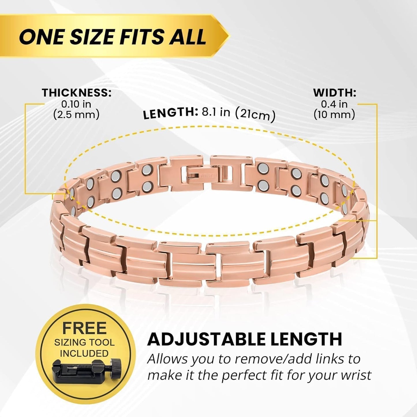 MagnetRX® Women's Ultra Strength Magnetic Bracelet – Effective Titanium Magnetic Bracelets for Women – Adjustable Length with Sizing Tool for Perfect Fit (Rose Gold)