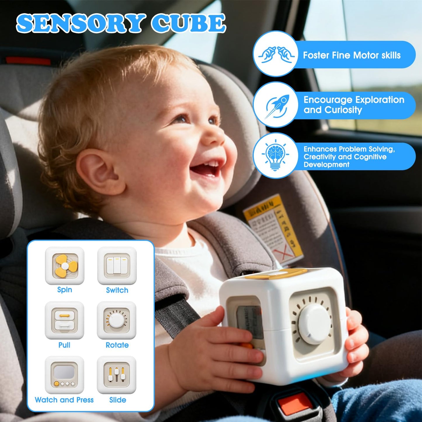 6 in 1 montessori baby toys for 6-36 months old-incl Busy Cube,stacking cups,Shape Sorting Bin,baby blocks,crinkle books, suction cups spinners,Sorting Learning Sensory Toys Gift for Babies Aged 1-3