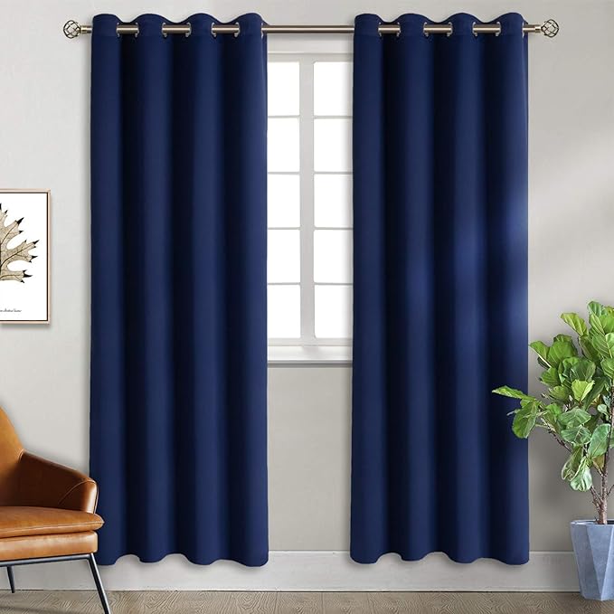 BGment Blackout Curtains for Bedroom - Grommet Thermal Insulated Room Darkening Curtains for Living Room, Set of 2 Panels (52 x 72 Inch, Navy Blue)