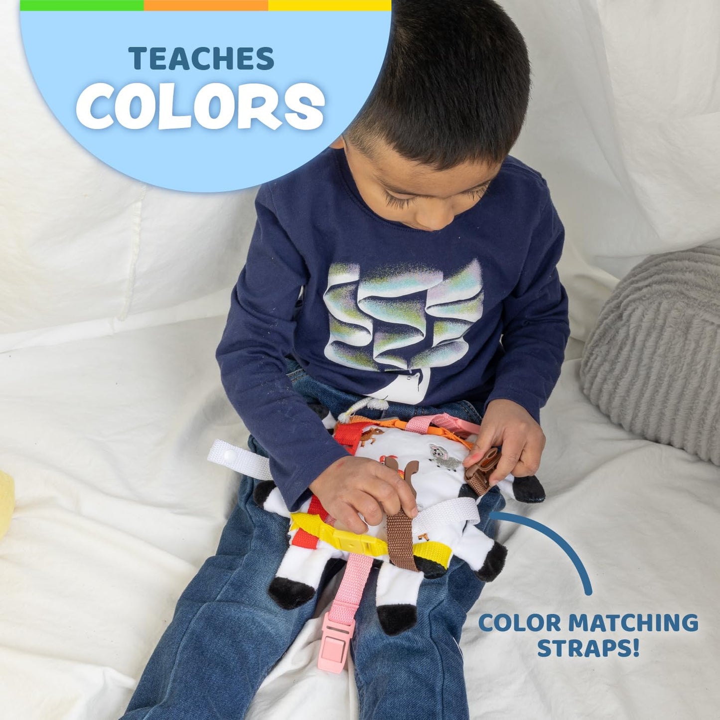 Buckle Toys - Bessie Cow - Learning Activity Toddler Plane Travel Essential Toy - Develop Motor Skills and Problem Solving