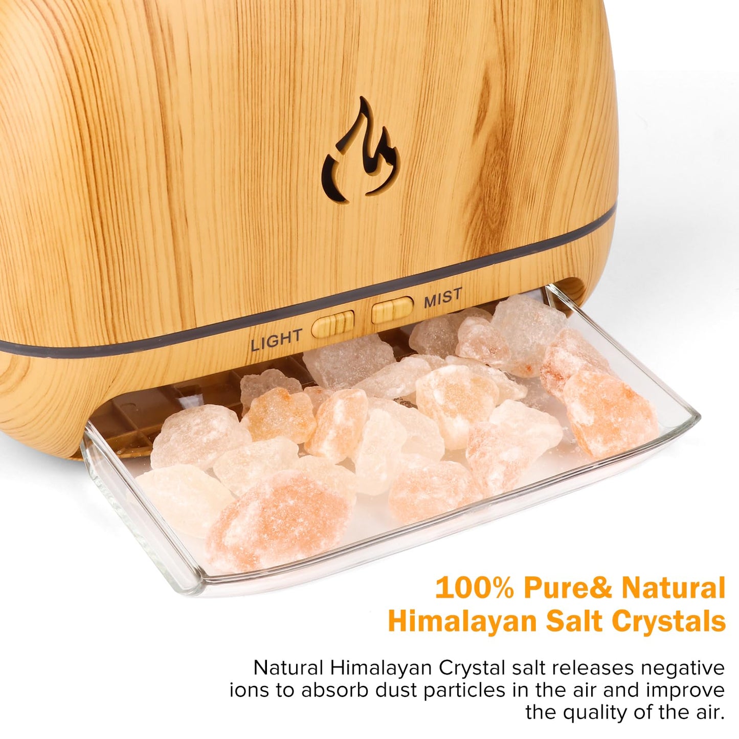 3-in-1 Ultrasonic Essential Oil Diffuser & Himalayan Salt Lamp Diffuser & 7 Colors Changing Oil Diffuser,100% Pure Himalayan Pink Salt Rock, Waterless Auto off-200ml (Wooden Grain)