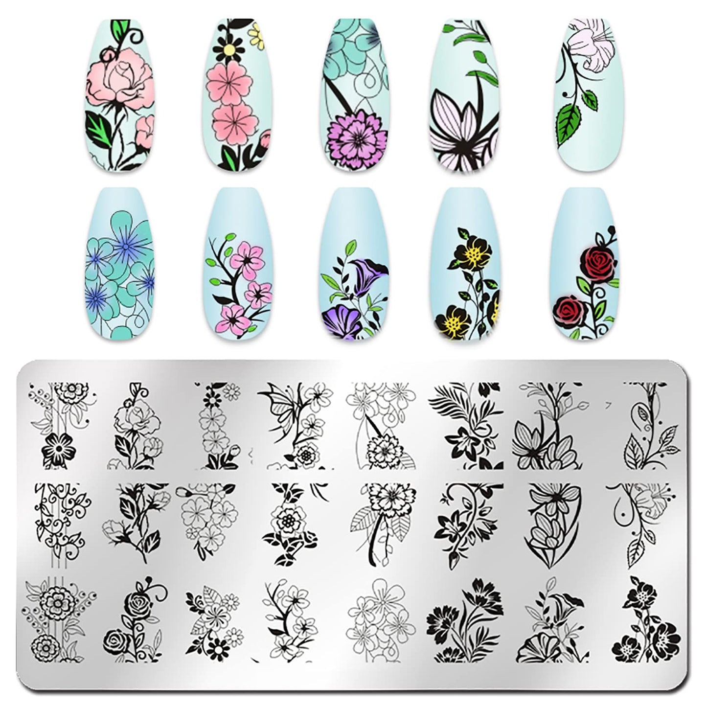 DANNEASY 6 Pieces Nail Stamp Flower Butterfly Leaf Nail Stamping Abstract Nail Stencils Stamping Plates for Nails Manicure Template Nail Art Tools DIY Nails Accessories (Nature Series)