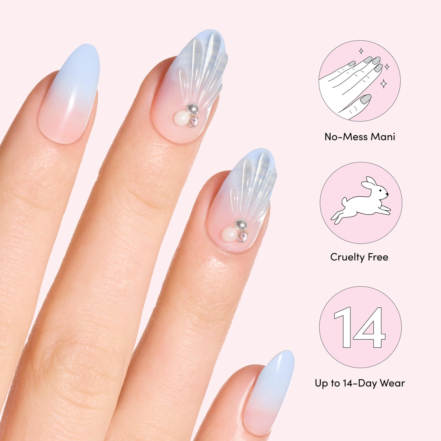 Dashing Diva Magic Press Nail Set - Shell We Kiss - Long Round Press On Nails - Long Lasting Gel - Lasts Up to 10 Days - Summer Gel Set - 4-Piece Manicure Kit with 30 Nails