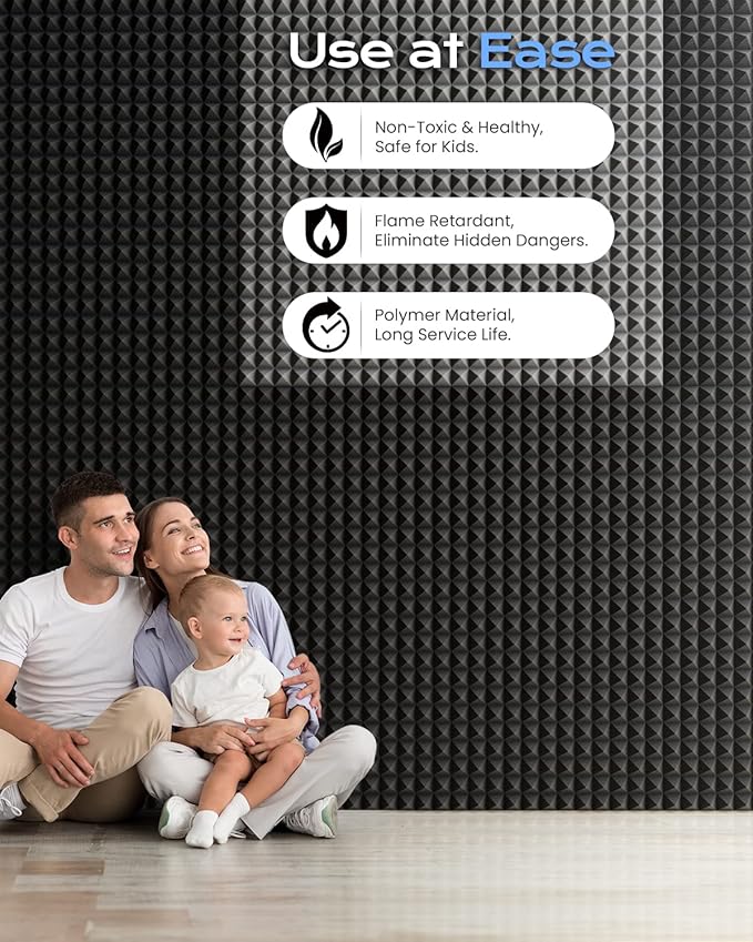 Sonicism Soundproof Wall Panels Self-Adhesive Pyramid 36 Pack,2" X 12" X 12" Acoustic Panels High Density Sound Proof Foam Panels for walls Fast Expand,Sound Absorption & Decoration(Black/Gray)