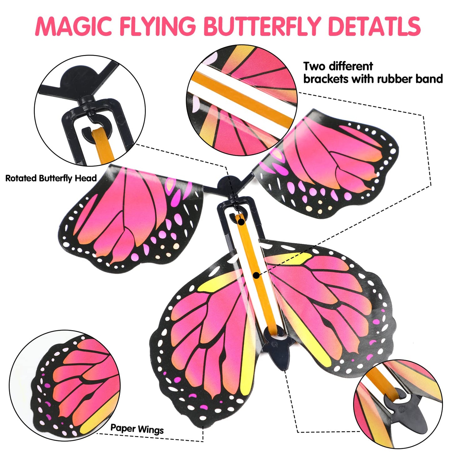 LOMIMOS 20PCS Flying Butterfly, Magic Wind Up Butterfly Toy Gift for Kids Surprise Explosion Box Wedding Birthday Party Book Greeting Card(20 Styles)