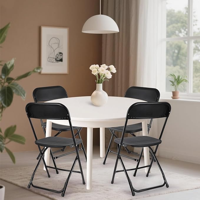 10 Pack Black Folding Chairs, Portable Stackable Commercial Foldable Chair, Indoor Outdoor Plastic Folding Chair for Events/Office/Home/Wedding/Party, 400lbs Capacity