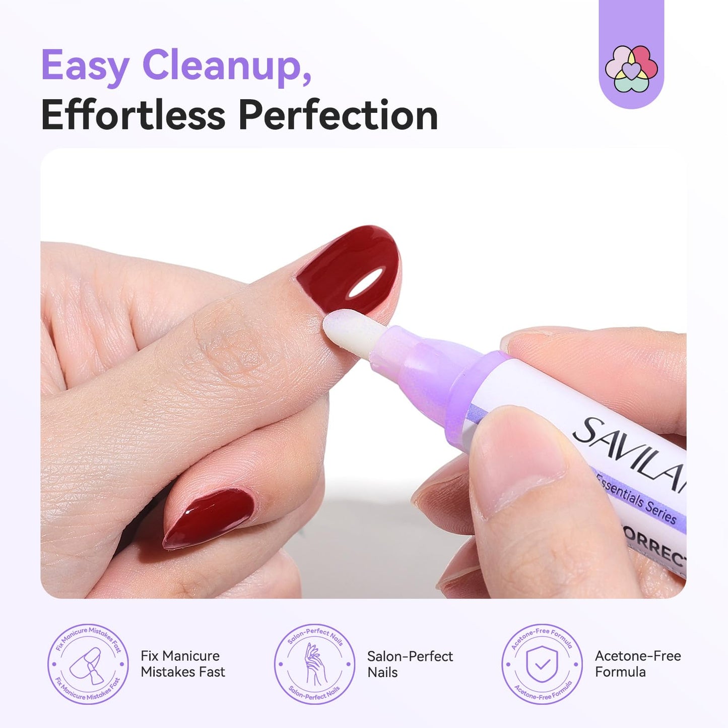 SAVILAND Ultra-Precise Nail Polish Remover Pen: 3 PCS Refillable Nail Polish Corrector Pen 9 Replacement Tips Acetone-Free Nail Edge Cleaning Pen Gentle Non-Drying Nail Polish Tools Home DIY 0.5 Fl.oz
