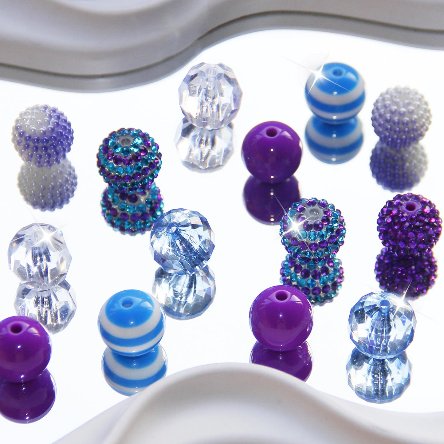 48 Pcs 20mm Beads for Pens Rhinestone Bubblegum Beads Blue Purple Crystal Acrylic Round Chunky Bead Sparkly Craft Large Balls Bead for Pen Beadable Keychain Bracelet DIY Jewelry Making Supplies