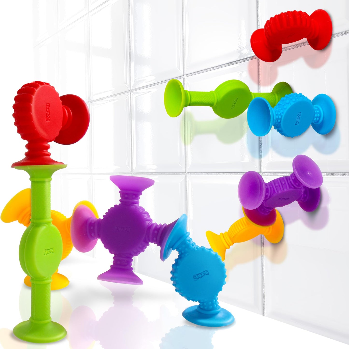 BUNMO Bath Toys Suction - Connect, Build, Create - Bath Toys - Hours of Fun & Creativity - Fine Motor Skills - Stimulating Sensory Toys - Non-Mouthable Toy 3+ - Textured 44 Pack