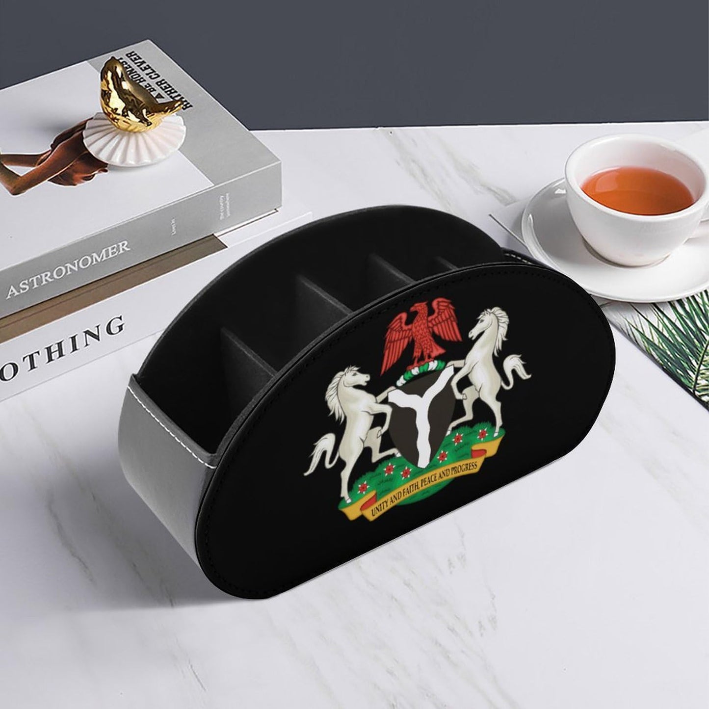 Coat of Arms of Nigeria Remote Control Holder with 5 Compartments Caddy Desktop Organizer for Home Office