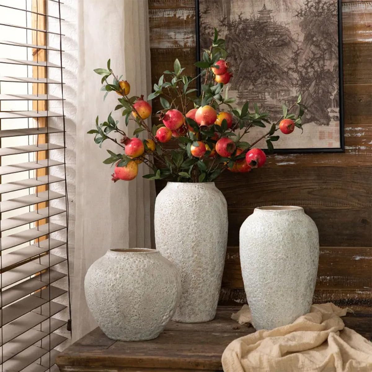 Ayuduots Cement Texture Ceramic Vase, Rustic Decorative Flower Planter Home Office Decoration, 7.48x7.87inch