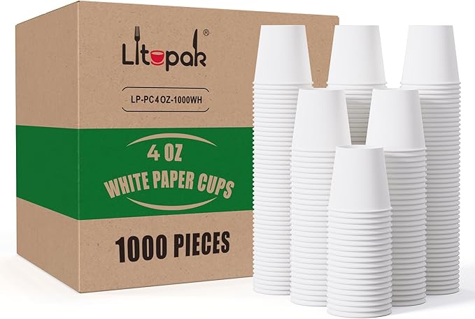 LITOPAK 1000 pack 4 oz Disposable Paper Coffee Cups, Small White Paper Coffee Cups for Office, Home, Party, and Events