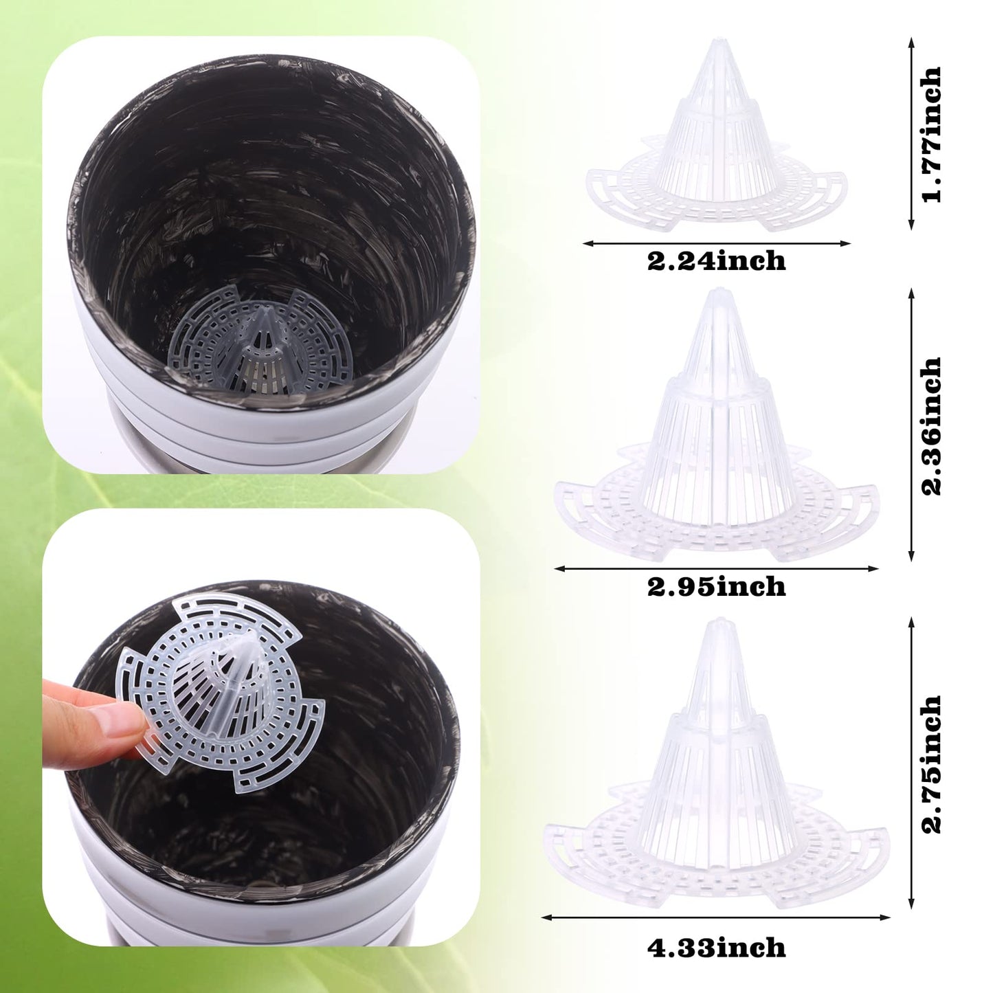 WWahuayuan Cone Flower Pot Mesh Pad, 30 Pcs Upgraded Planter Bottom Grid Mat, DIY Planter Drainage Netting for Bonsai, 3 Sizes, Outdoor Indoor Usage