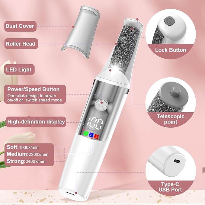 Electric Foot Callus Remover,3 Rollers,3 Speeds, Professional Electric Foot File Pedicure Tool Foot Scrubber for Feet Dead Skin,Smooth Pedicure Wand Feet Spa Care Kit for Men & Women,Ideal Gift