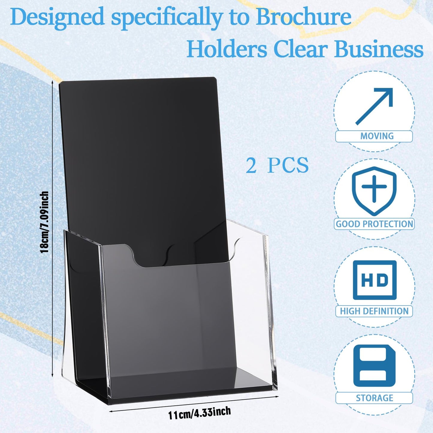 Chunful 2 Pack 4 Inch Acrylic Brochure Holders Clear Business Cards Display Holder with Black Base, Trifold Flyer Display Stand for Pamphlets, Literature, Booklets, Magazines, for Office Countertop