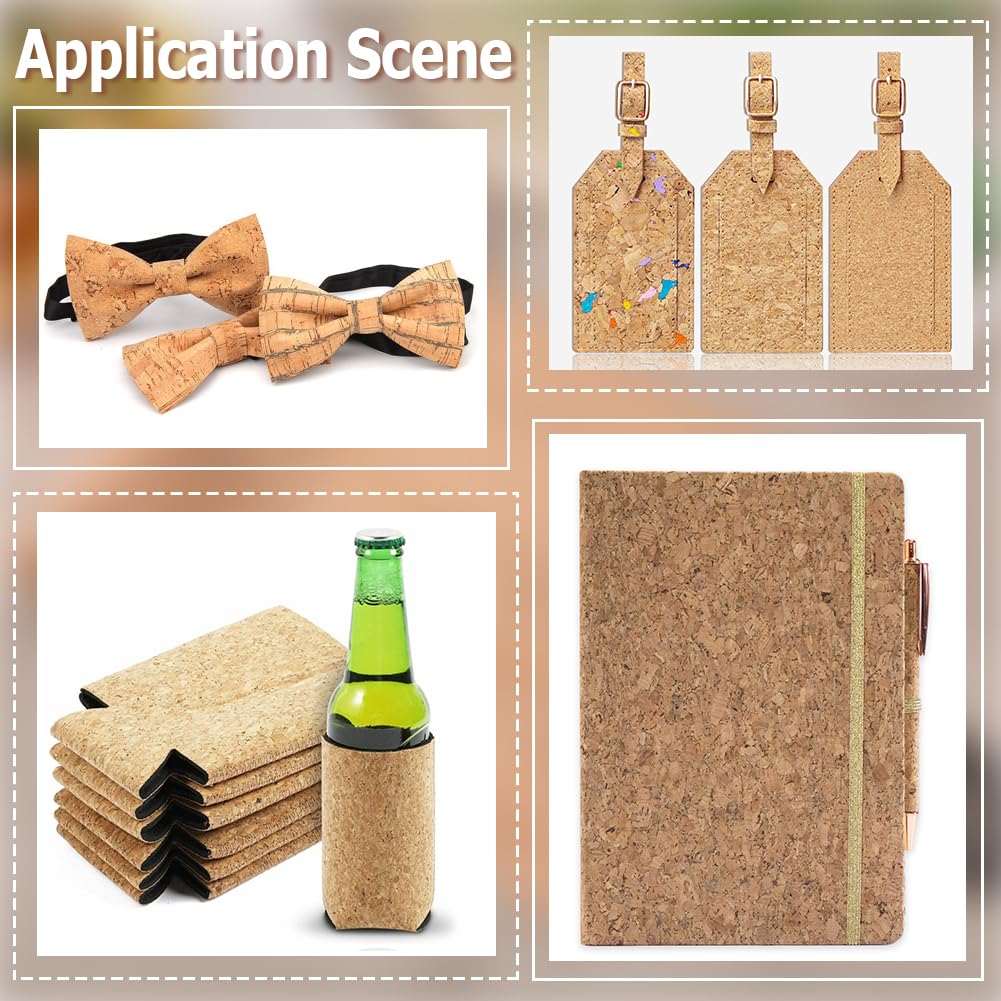 CALFOVERA Natural Cork Sewing PU Leather Fabric Sheets by The Yard 48.98 x 8.03 inch Sandy Brown Textured Embellished Craft Sheet Roll for Earrings and Other HandCrafts DIY Projects