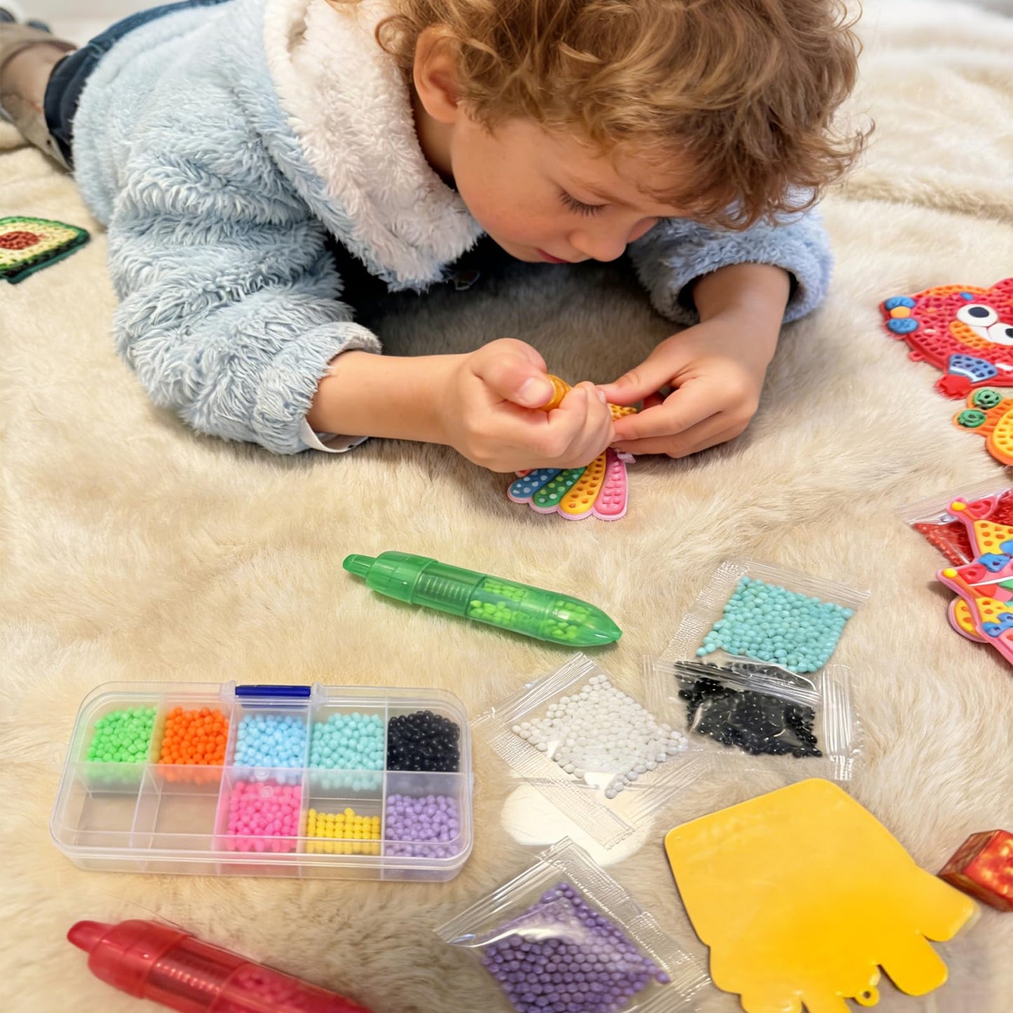VattaFrast DIY Bead Art & Mosaic Kit for Kids Ages 6-12 Complete Craft Set with 15PCS Colorful Templates Fun Stencils Bead Pens Creative Arts Crafts Activity for Boys Girls
