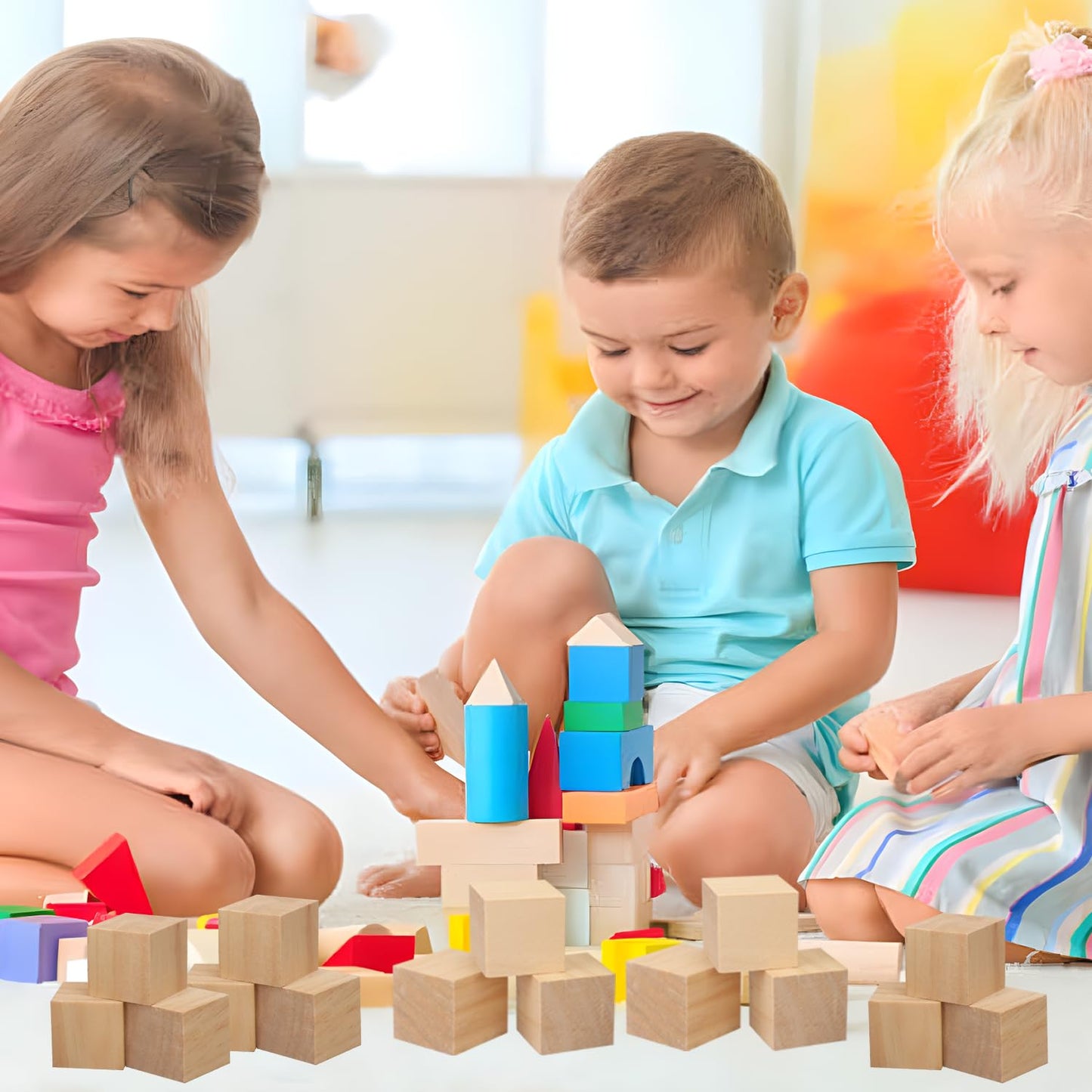 kukmakri 52 PCS Premium 2 Inch Wooden Cubes, Natural Pine Wood Cubes for Crafts, Wood Blocks Ready for Artistic DIY Projects-Unleash Creativity with Blank Wood Blocks