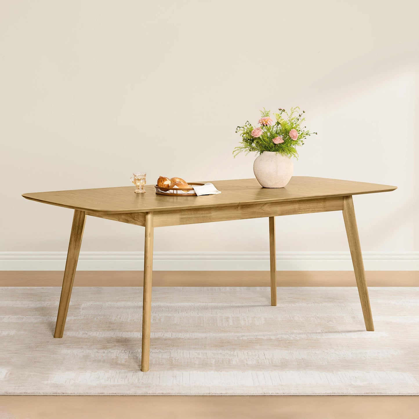 CHITA 59"-75" Extendable Dining Room Table for 4-6, Modern Wood Dining Table for Small Spaces, Kitchen, Space Saving Hidden Leaves, Solid Rubberwood Frame, Oak Veneer