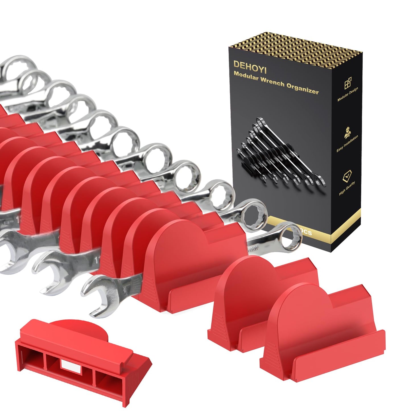 48 pcs Magnetic Modular Wrench Organizers for Tool Drawers - Wrench Rack with Metric&SAE Labels, Perfect Tool Storage Holder with Magnet. Gift for father, brother and boyfriend (Red with magnets)