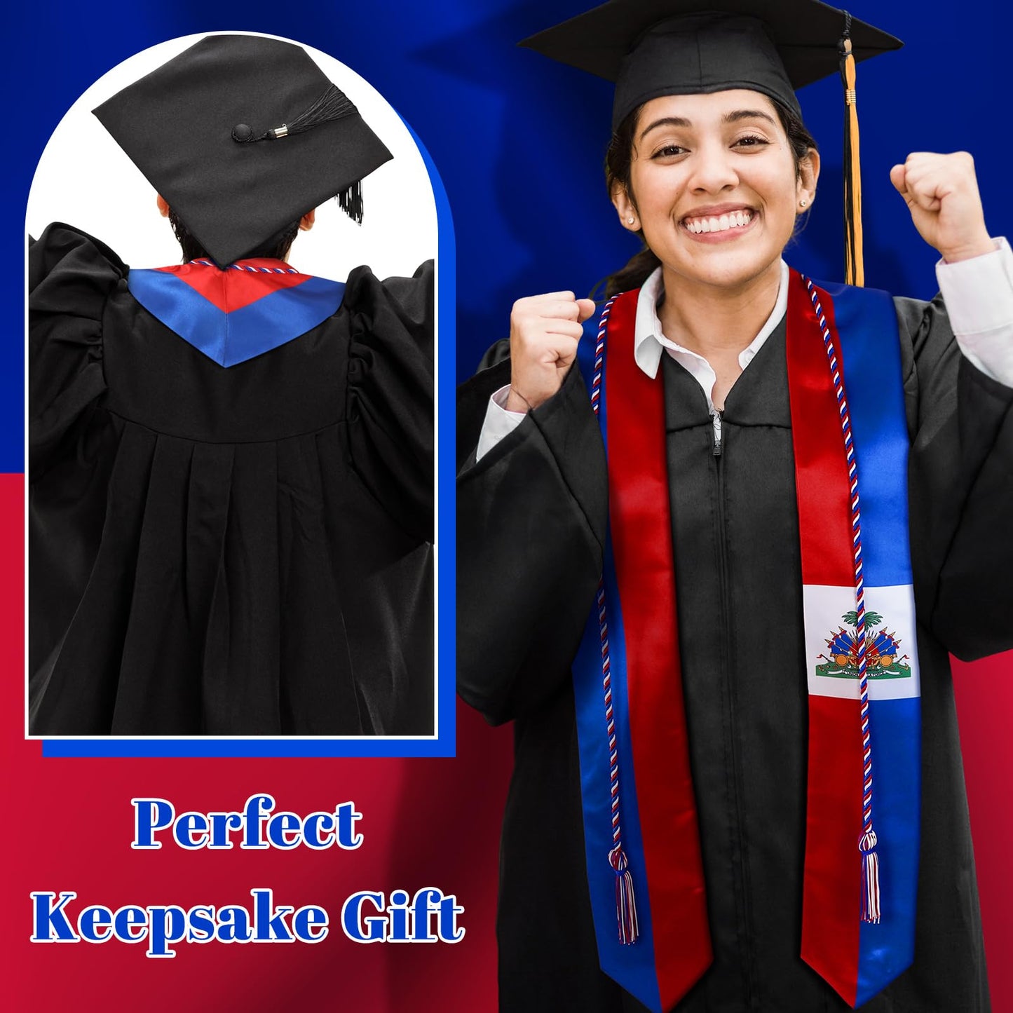 JaGely Country Flag Graduation Stole Sash Honor Cords Class of 2026 First Generation Grad Stole for International Students(Haiti Flag)