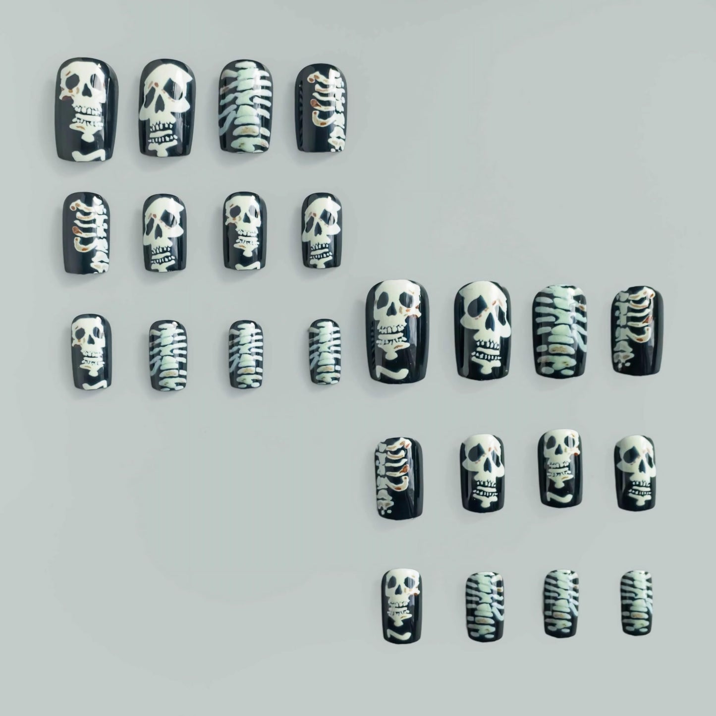 BABALAL Press on Nails Medium Square Fake Nails Black Gothic Glue on Skull Glossy Acrylic False Nails 24Pcs Squoval Manicure Full Cover Artificial Nails for Women Girls