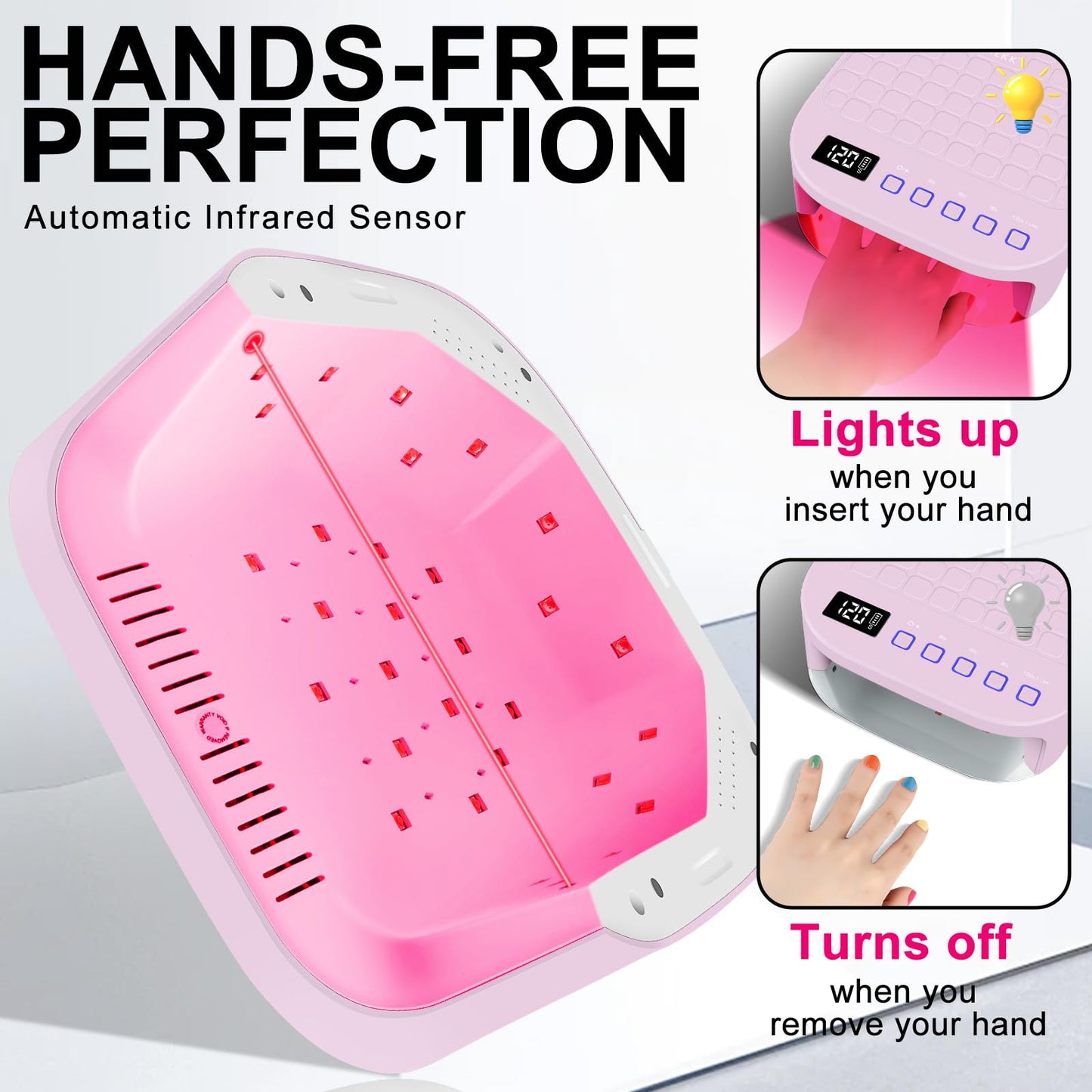 MEKK Cordless UV LED Nail Lamp, 54W UV Light for Gel Nails with Hand-Friendly Red Light, Auto Sensor Professional Flash Cure Lamp with Rotatable LCD Display for Salon and Home, Checkered Design, Pink
