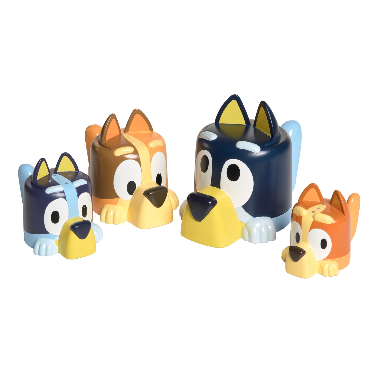 TOMY Toomies Bluey Bath Toys - Bluey's Family Pourers - Includes Chilli, Bandit, Bingo and Bluey Figures - Nesting and Stacking Cups for Bath, Beach or Pool - 4 Count - Ages 18 Months and Up