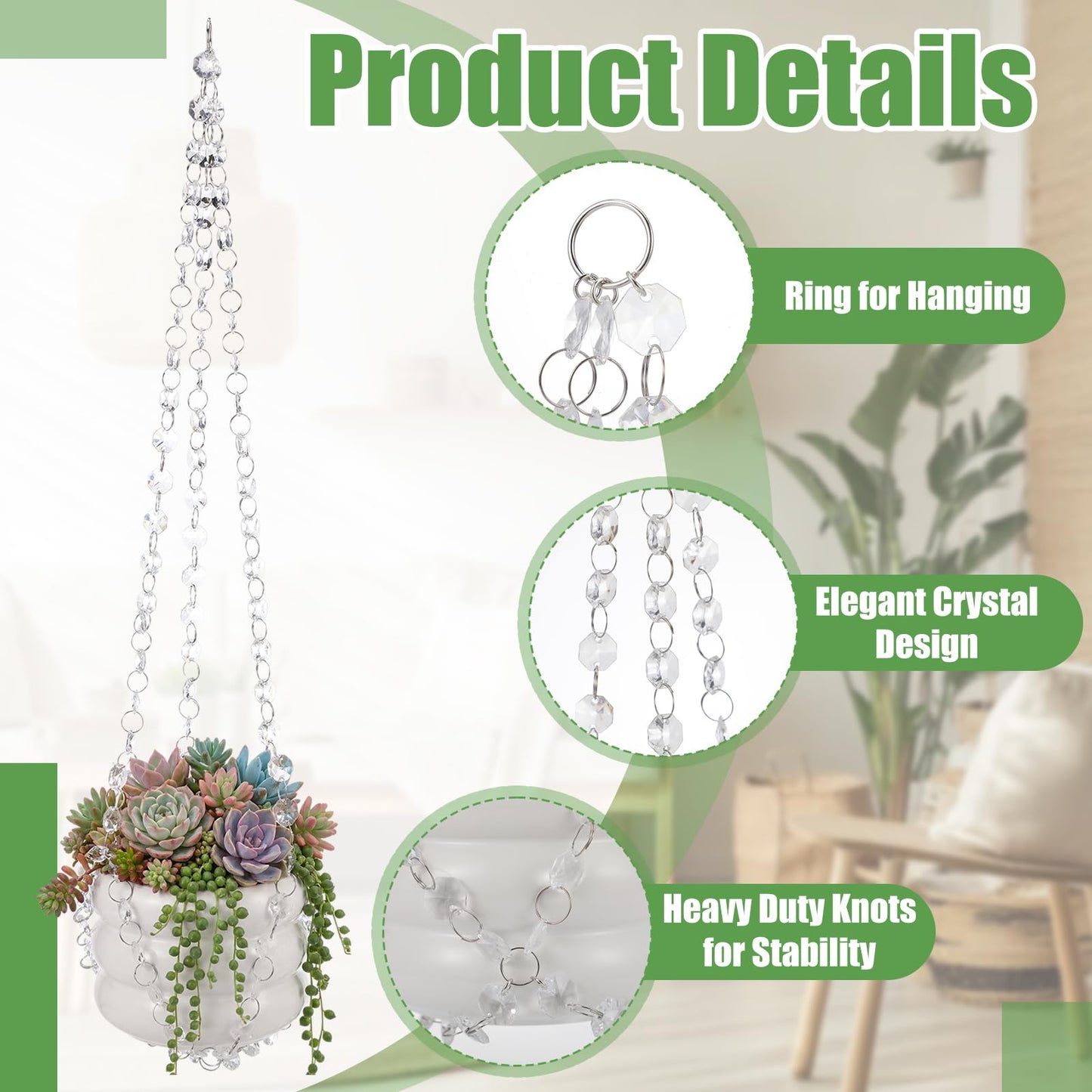 Sliner 3 Pack 24 Inch Crystal Beaded Plant Hanger Macrame Plant Hanger Decorative Hanging Planter Holder for Indoor Outdoor Boho Decor Wedding Home Garden
