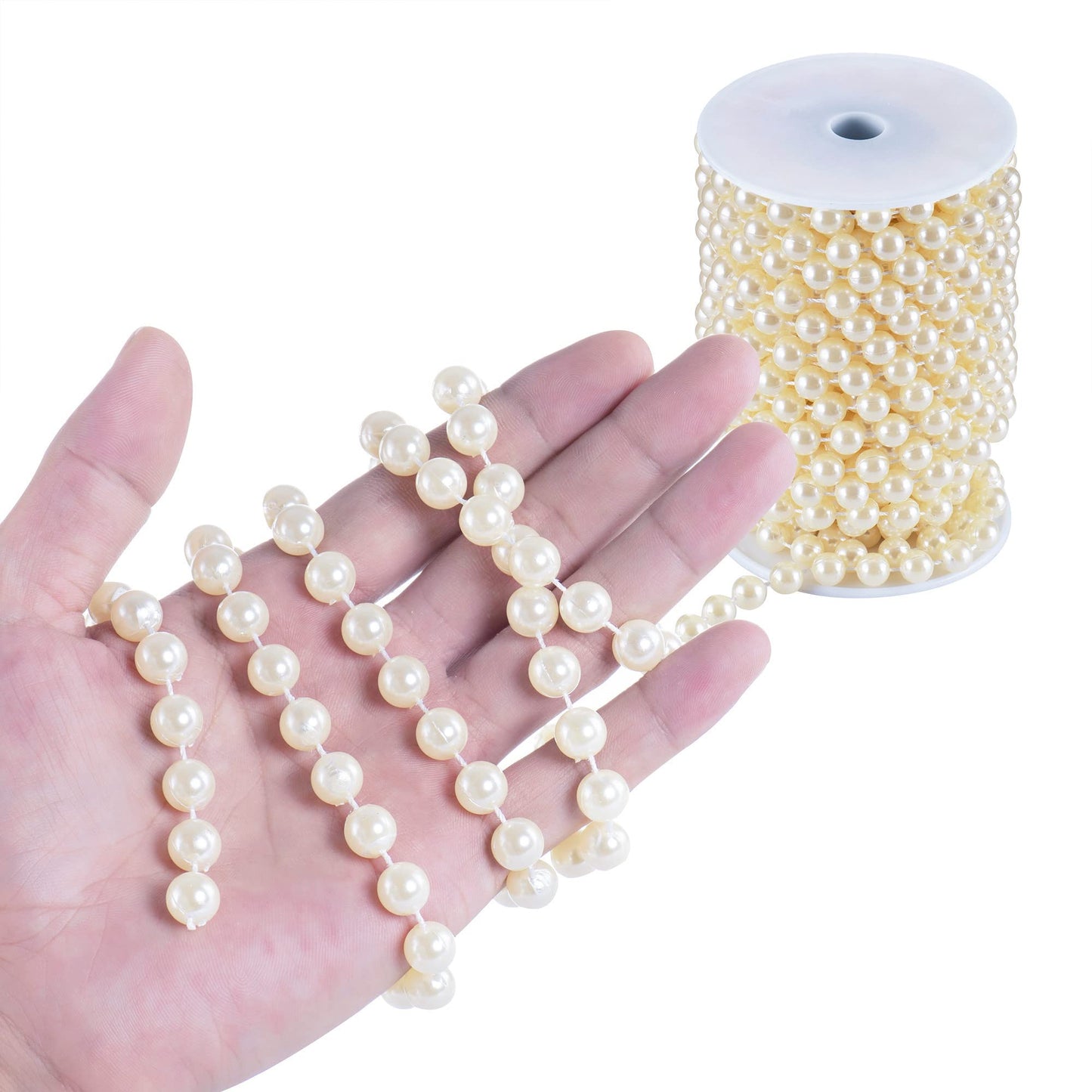 XINHUIDALSQ Craft String of Pearls 10 MM Faux Pearl Beaded, 33 Feet Ivory Garland Bead String for Christmas Tree Decorations, Wedding Party Decoration(Ivory, 10mm/10M)