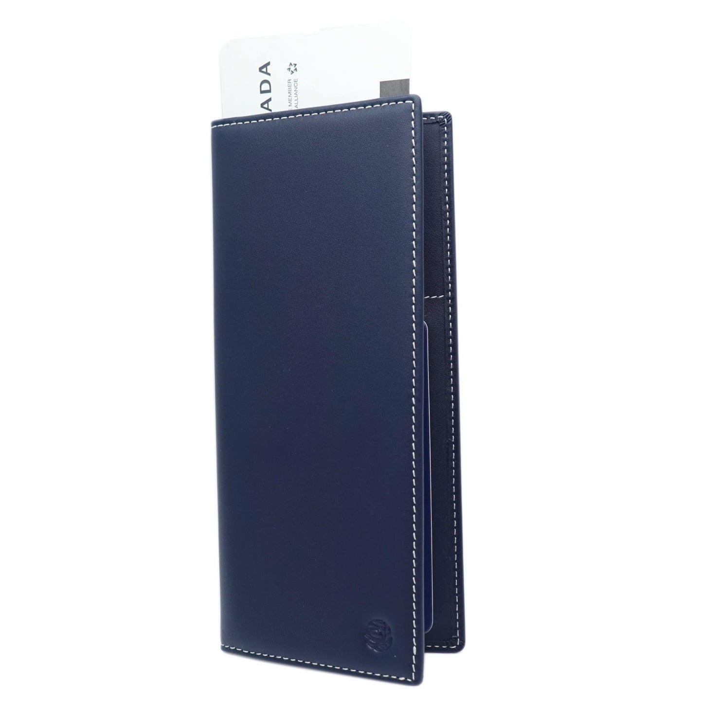 Pacer Go Genuine Leather RFID Blocking Long Passport Holder Passport Cover (Dark Blue)