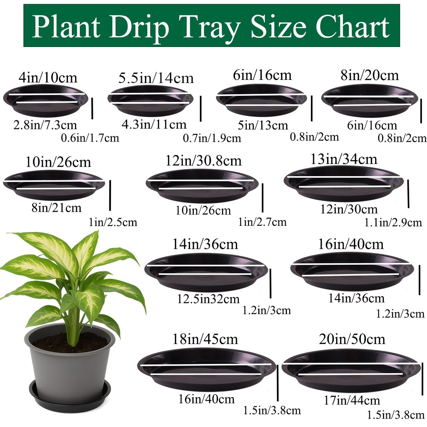 Tulpeed 30 Pack Plant Saucer 8 Inches Plant Trays for Pots Plastic Round Drip Trays Flower Pot Saucers Black Planter Water Tray Plant Drainage Tray, Black