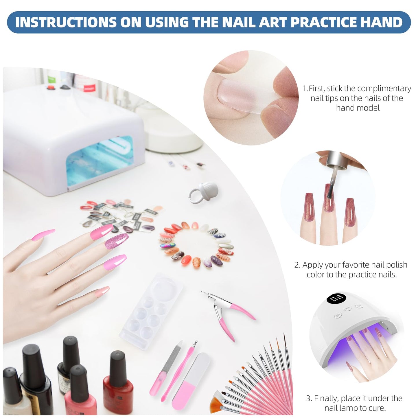 Practice Hand for Acrylic Nails, Flexible Bendable Fake Hand with Adjustable Stand, Nail Training Kit Mannequin Hand for Beginners & Nail Artists