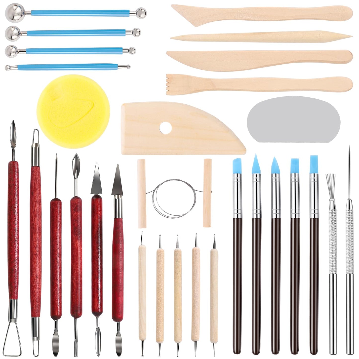 SHENOMAD 30PCS Clay Sculpting Tools with Wire Pottery Modeling Ceramics Polymer Tools Set for Air Dry Clay Carving Molding Pottery Crafting Beginners