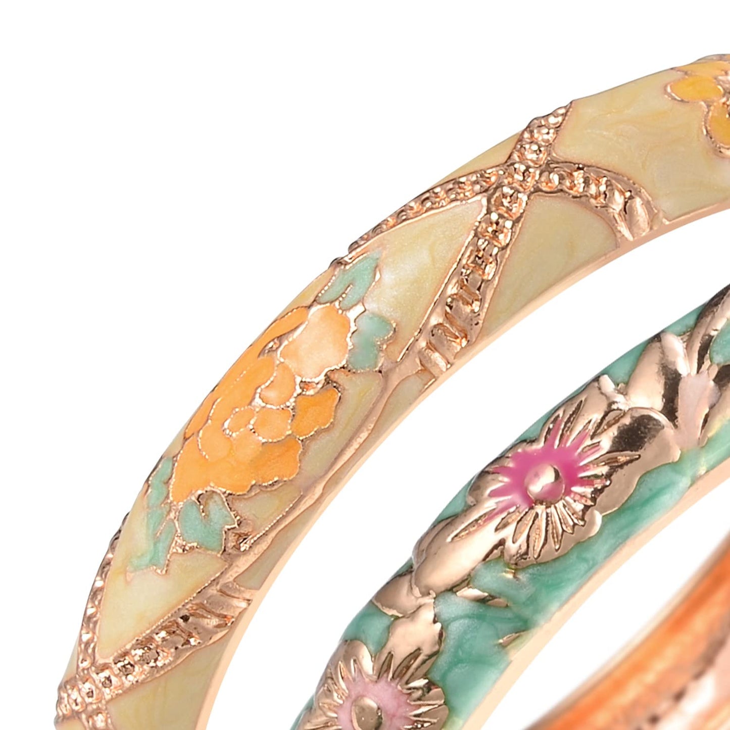 UJOY Bangles Bracelets Gorgeous Enameled Flower Cloisonne Plated Indian Jewelry Sets Box for Womens Gift 55A103-55A128 Green Yellow