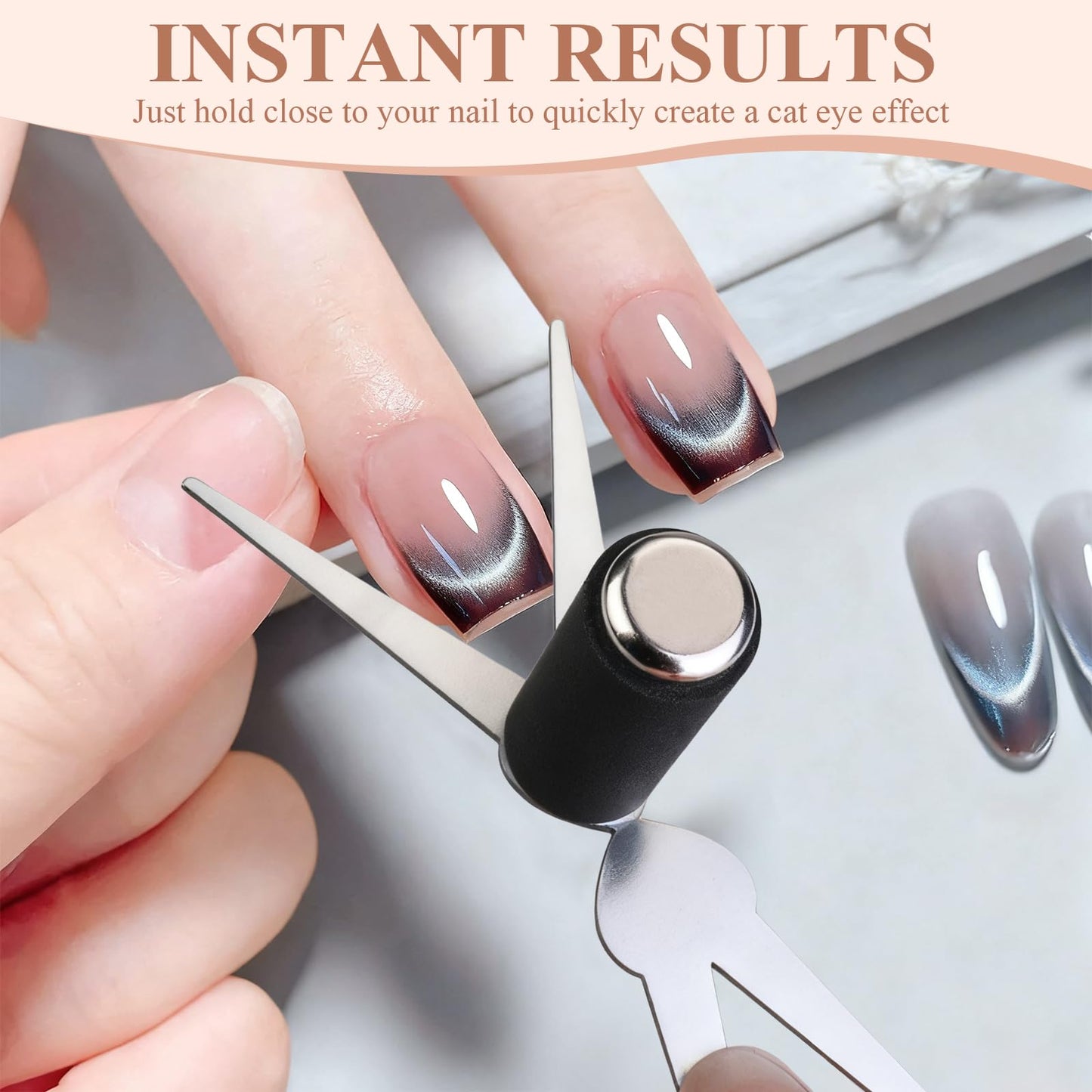 Plman Ring Magnet for Nails - Circle Cat Eye Magnet Set for Cat Eye Gel Polish, 3-Second Instant Effect Neodymium Magnetic Nail Art Tools for Circle French Effects (Ring Set)