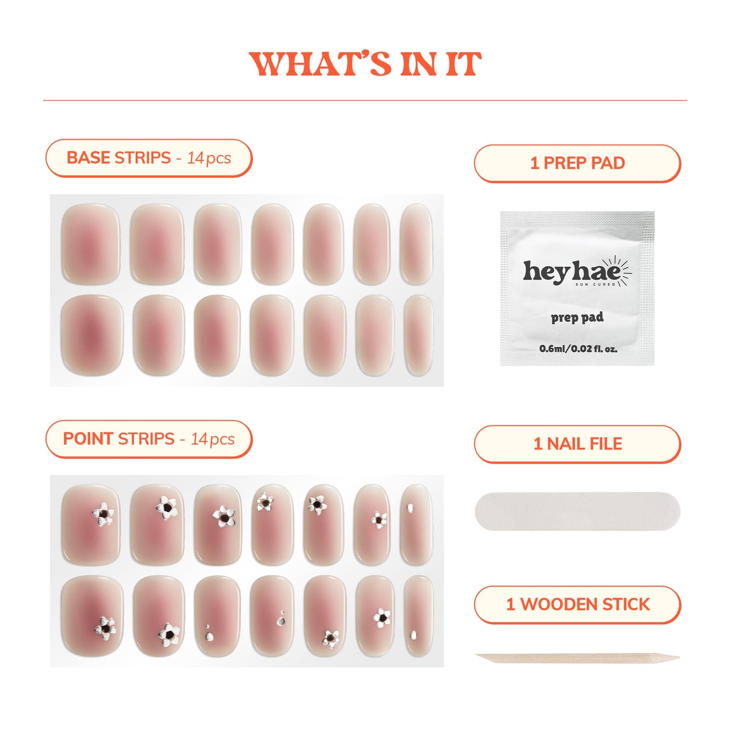 Heyhae Semi Cured Gel Nail Strips | No LED Lamp Needed | Ombre, Pink | Easy Apply & Remove, Salon Quality | Includes 28 Strips, 1 Prep Pads, Nail File & Wooden Stick - Hey, You’re Special