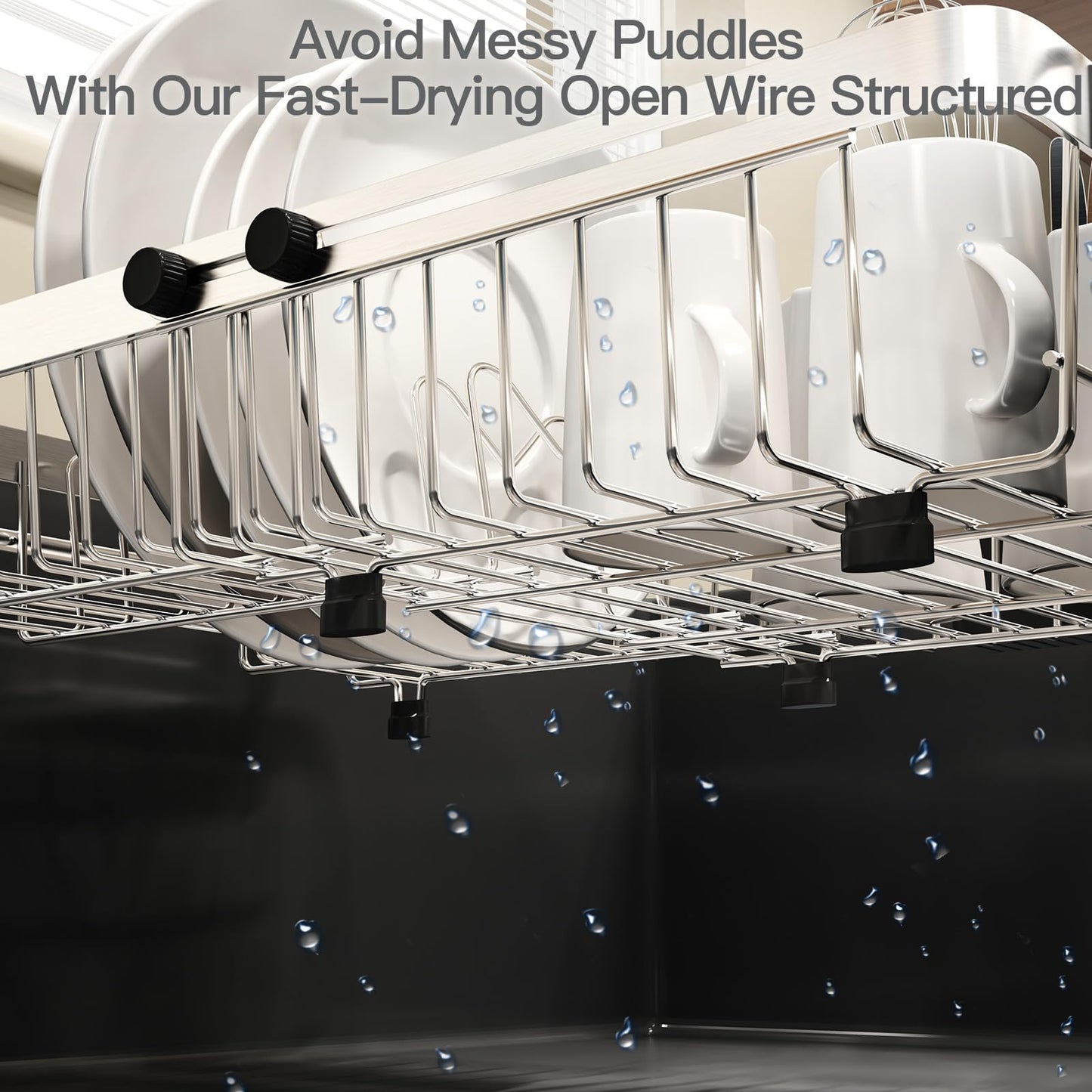 MAJALiS Dish Drying Rack Over The Sink, Expandable Stainless Steel Dish Drainer for Small Kitchen Counter Space Saving, RV Compact Plate Strainer In Silver Metal with Hanging Adjustable Utensil Holder