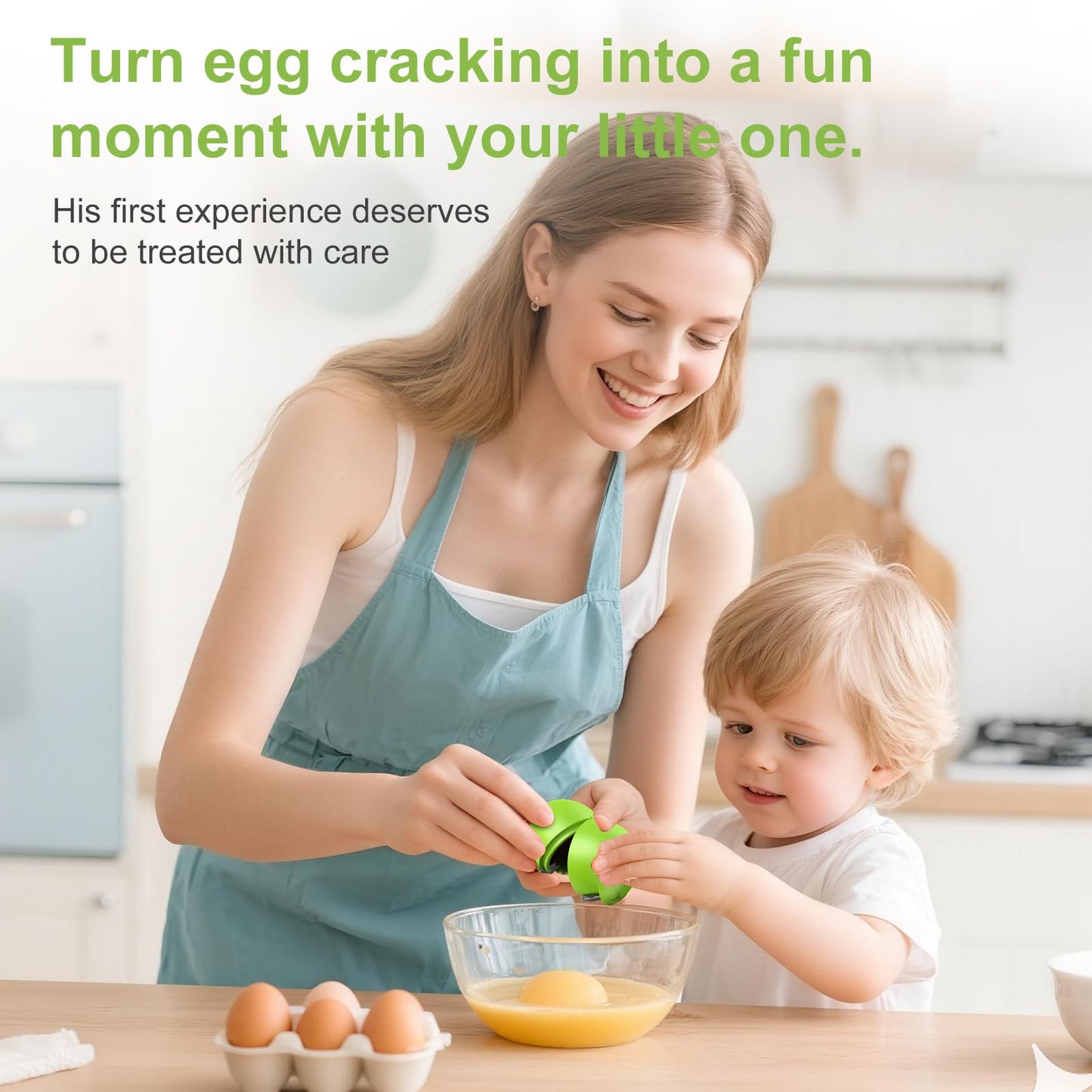 PowCube Egg Cracker, Silicone Egg Shell Opener, Cute Egg Shaped Design, Opens Eggs with Ease, A Little Happiness Boost for Your Kitchen. (Color: Green, 1-Pack)