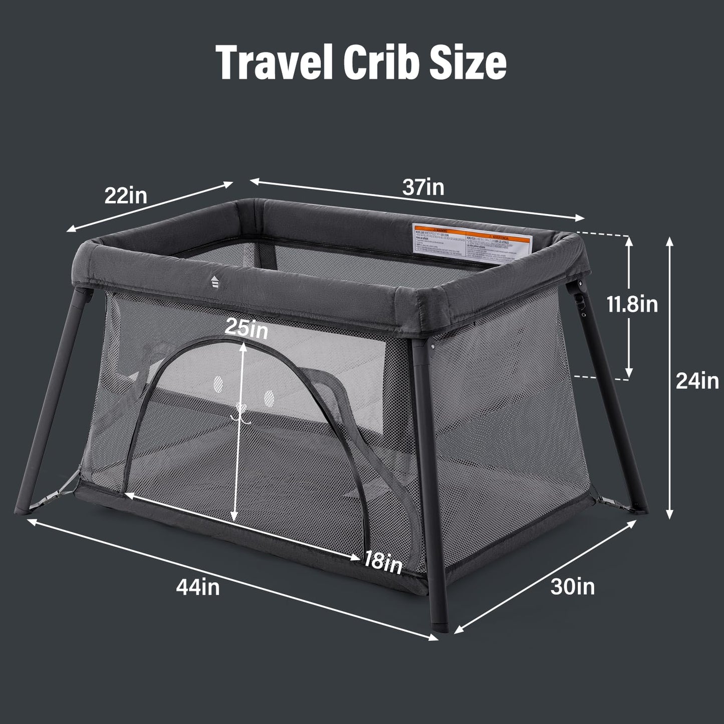 Sporary Travel Crib, Portable Crib for Baby, Pack and Play for Babies and Toddler, Lightweight Backpack Design,Foldable Travel Baby Playpen with Mattress(Dark Grey)