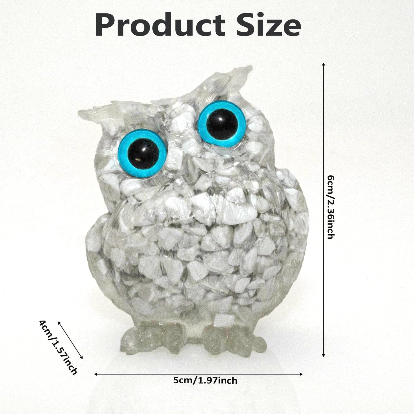 PinpinPony Owl Statue, Natural Gemstones Decor for Home Office, Shelf Display Figurine, Handcrafted Unique Owl Sculpture(White)