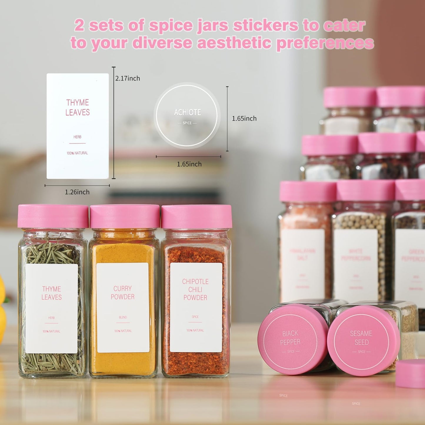 TESUNMU Pink Spice Jars with Label，4oz Seasoning Containers, Glass Spice Bottles with Shaker Lids,Funnel, Chalk Pen(Pink, 36)