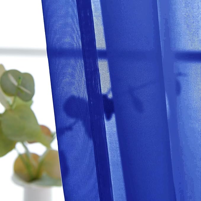 SpaceDresser Basic Rod Pocket Sheer Voile Window Curtain Panels Blue Sapphire 1 Pair 2 Panels 26 Width 24 Inch Long for Kitchen Bedroom Children Living Room Yard（Blue Sapphire，26Wx 24L）