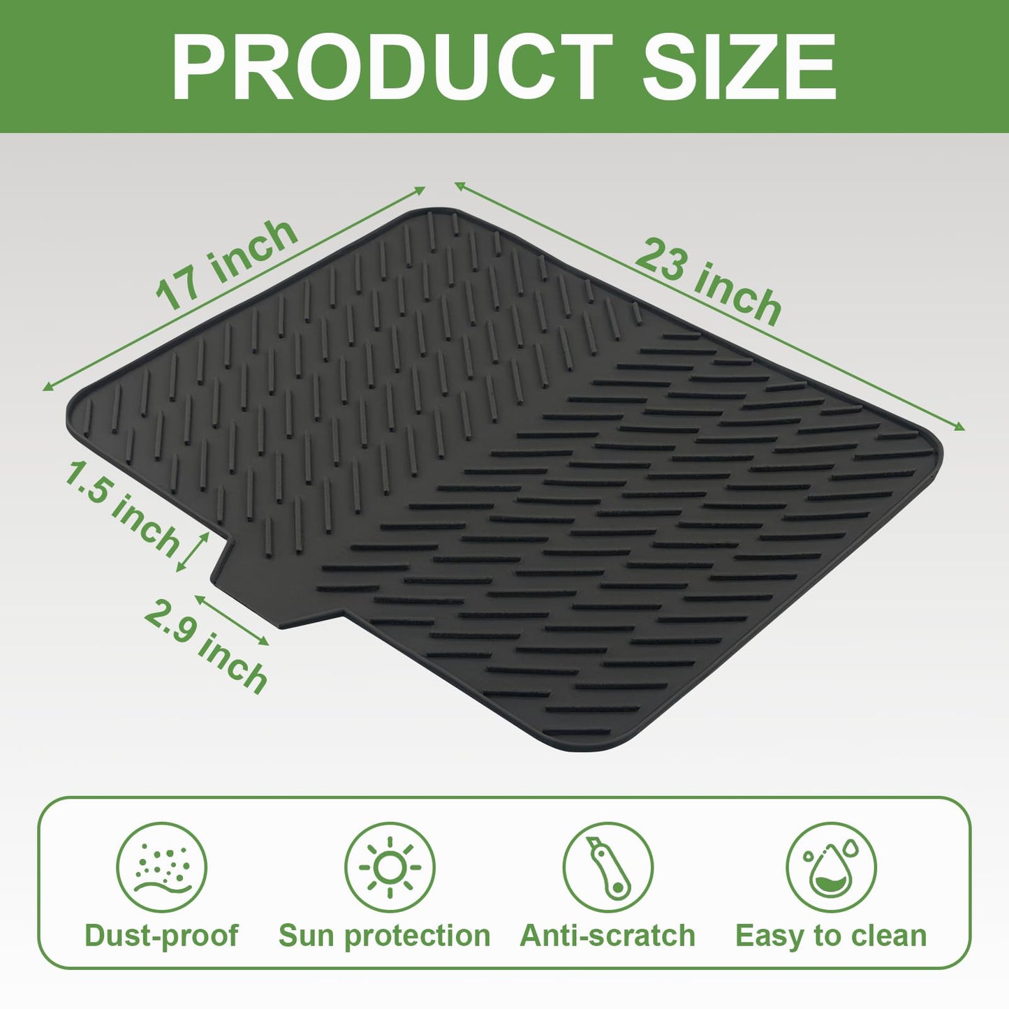LKYLIVE Silicone Drying Mat, 23"X17" With Built-in Drain Lip,Heat-Resistant,Eco-friendly,Hygienic Drying Pad,Leak-Proof and Non-Slip,Silicone Dish Drying Mat for Kitchen Counter or Sink（Black 23X17）