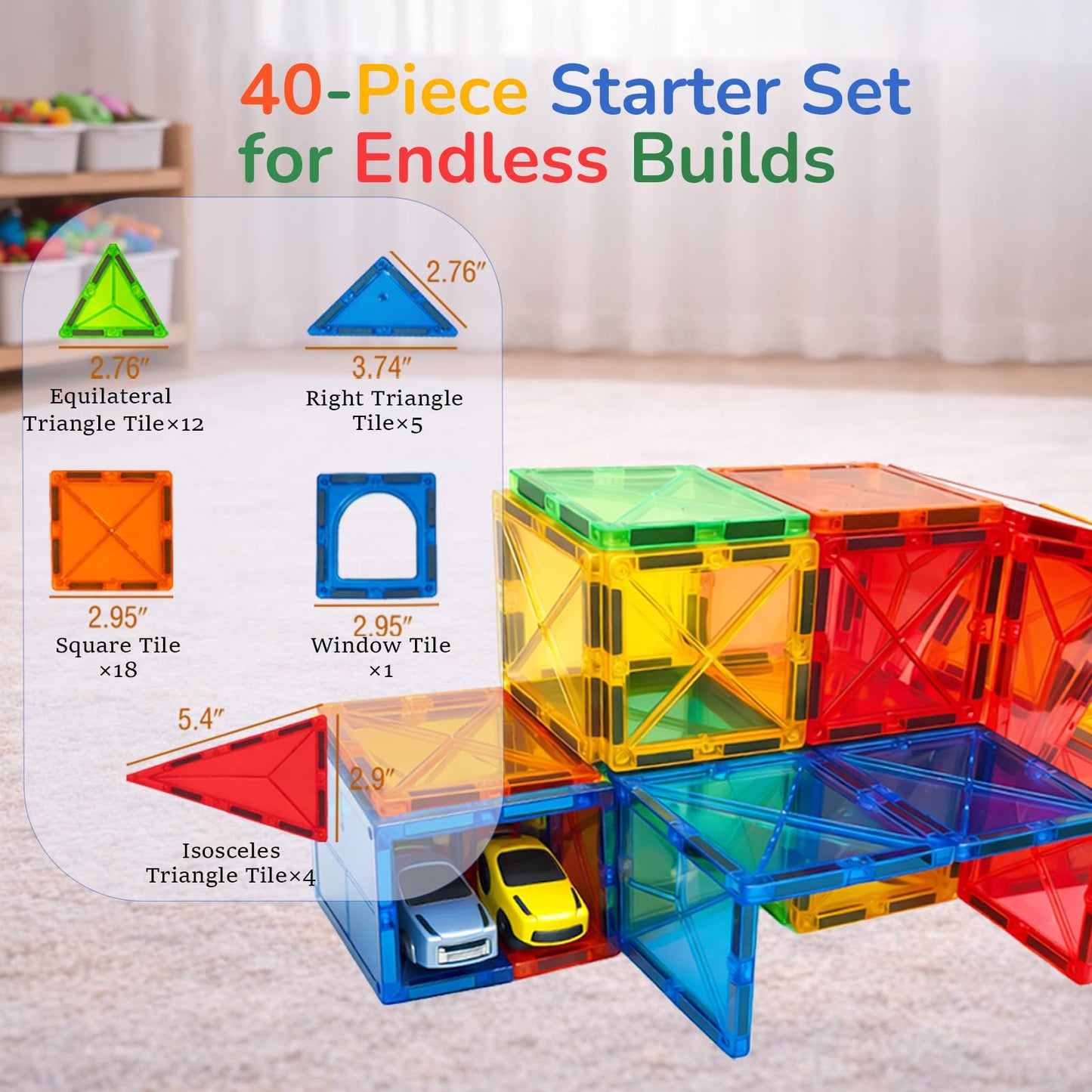 LATI Magnetic Tiles Starter Set for Kids,Beginner Magnetic Building Blocks for Early Learning, Build in 2D & 3D, Open-Ended STEM Building Toy,Easy to Start for Early Builders,Toy Gift for Ages 3–6