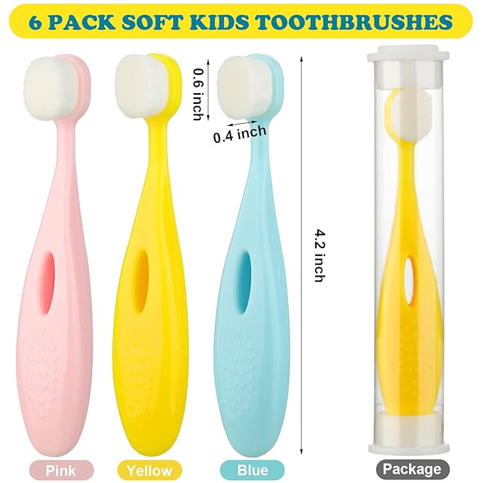 6 Pieces Kids Extra Soft Nano Toothbrush Children Bristles Children Micro Nano Manual Toothbrush Set with 20000 Bristles for Age 3and Above Boys Girls Gum Protecting Cleaning(Cute Style)