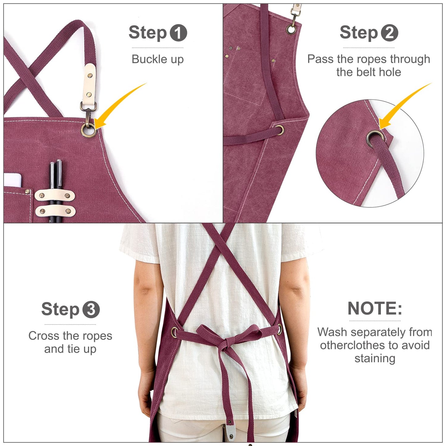 Hongsome Cotton Canvas Cross Back Apron for Gardening Garden Chef Bartender Work Women Men 3 Pockets Waterproof Adjustable M-XXL Purple