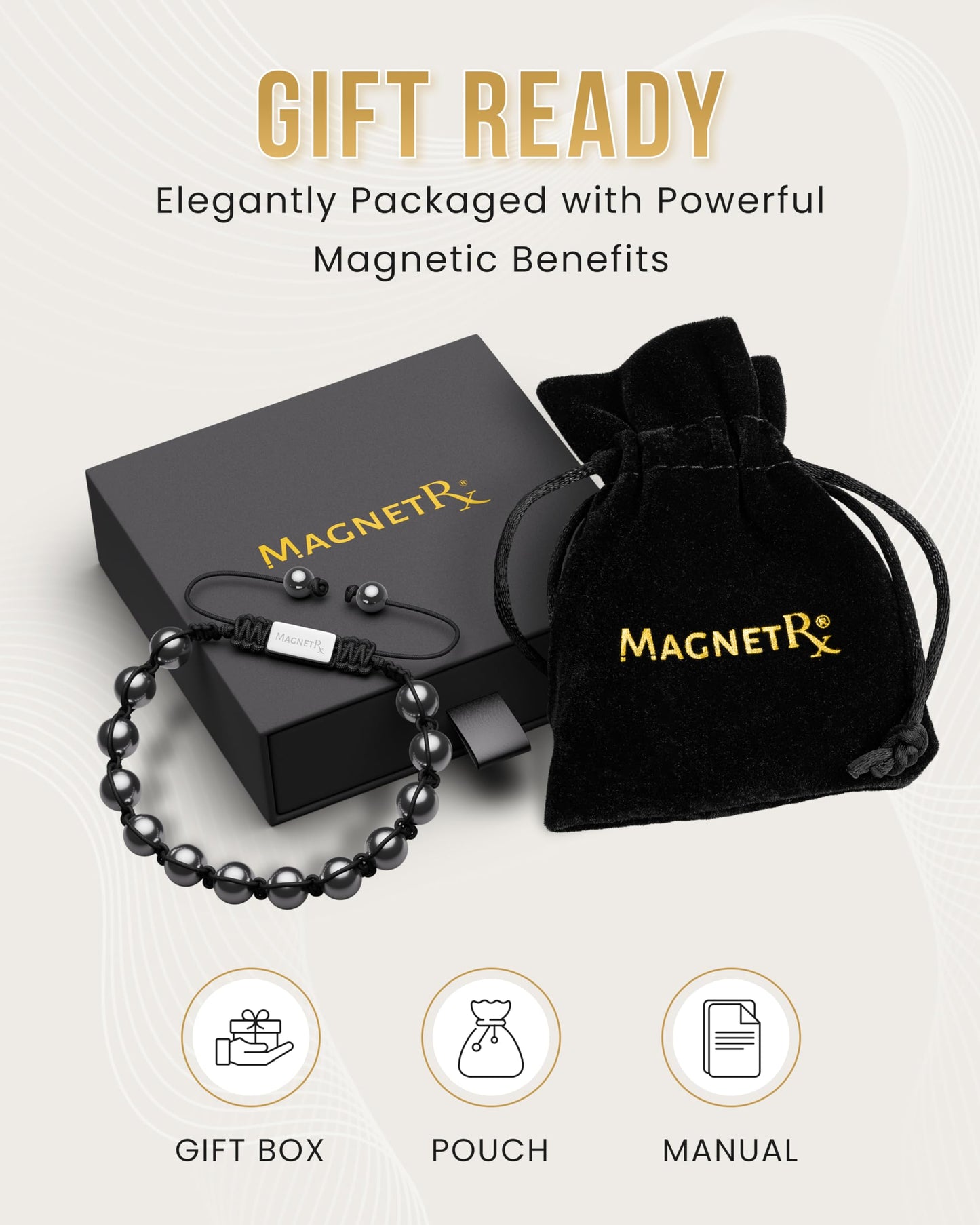 MagnetRX Magnetic Hematite Bracelet - Max Strength Magnet Stones - Magnetic Beaded Bracelets for Men and Women (Bali 8mm Bead)