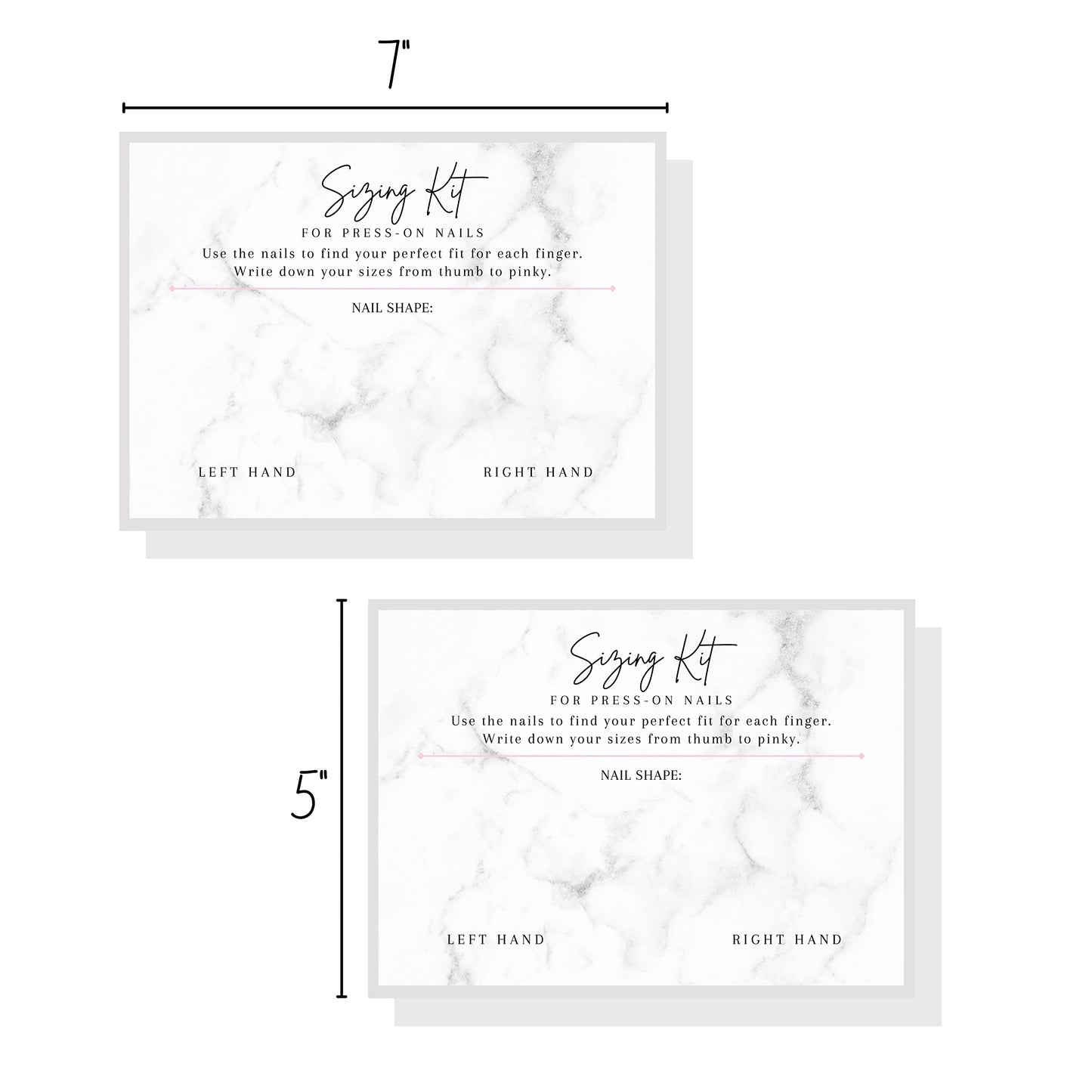 Lashicorn Press On Nail Sizing Card | 30 Pack | 5x7 inch Large Postcard |Press-On Nail Supplies | Press-On Nail Kit | Sizing Guide for Press-On Nails | Marble Design