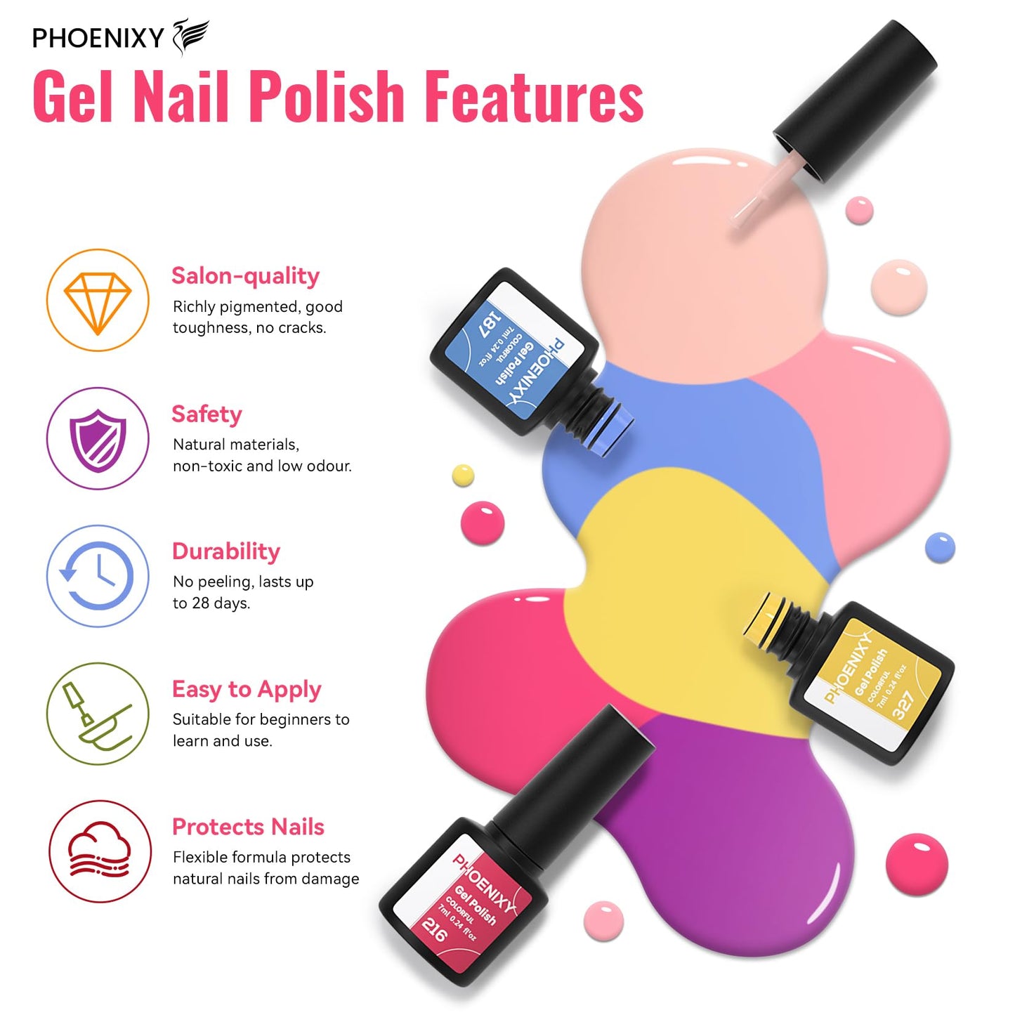 PHOENIXY 53 Pcs Gel Nail Polish Kit with U V Light Nail Drill, 35 Colors Gel Nail Kit Pink 5Pcs Glossy Matte Glitter Gold Silver Top Base Coat for DIY Home Manicure Gift Sets for Women